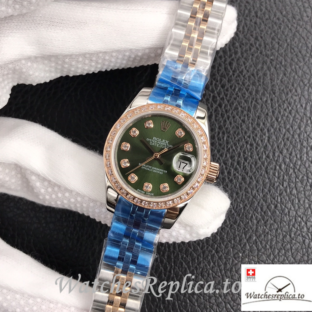 Swiss Rolex Datejust Replica 279174 Stainless steel strap 28MM Green Dial Diamonds - Replica Watches Shop