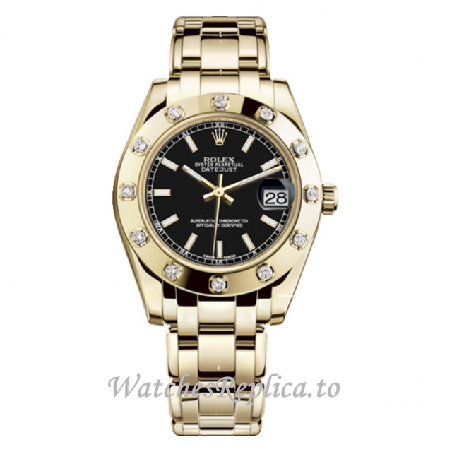 Replica Rolex Pearlmaster m81318-0028 34MM Yellow Gold strap Ladies Watch - WatchesReplica.to