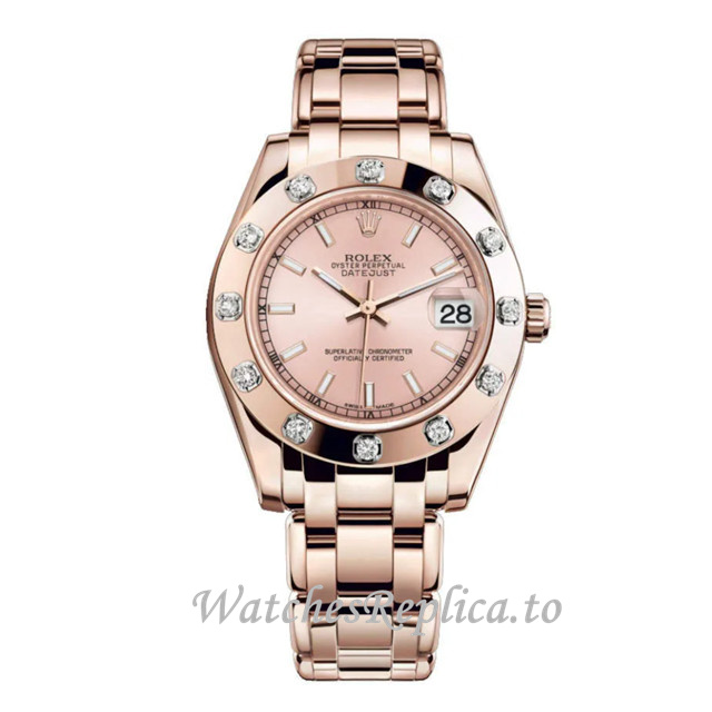 Replica Rolex Pearlmaster m81315-0021 34MM Rose Gold strap Ladies Watch - WatchesReplica.to