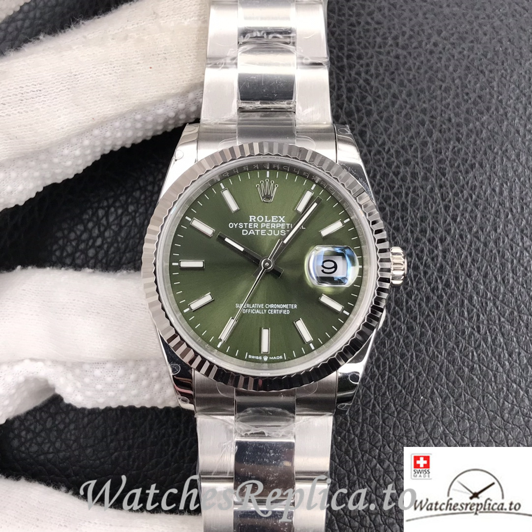 Swiss Rolex Datejust Replica Stainless steel strap 36MM Green Dial Sticks Marks - Replica Watches Shop