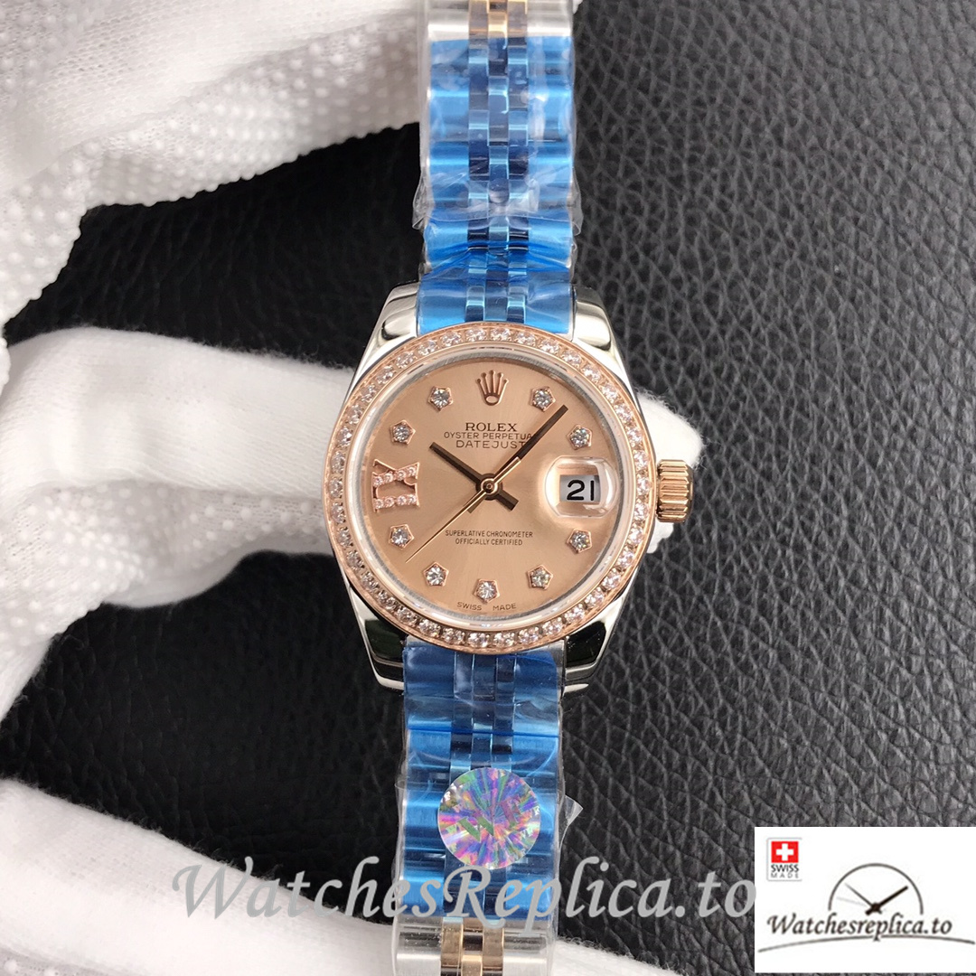 Swiss Rolex Datejust Replica 279174 Stainless steel strap 28MM Pink Dial Diamonds - Replica Watches Shop