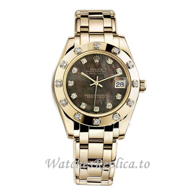 Replica Rolex Pearlmaster m81318-0023 34MM Yellow Gold strap Ladies Watch - WatchesReplica.to