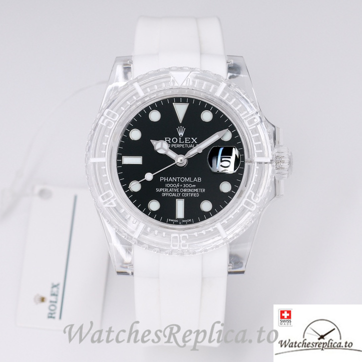Swiss Rolex Submariner Replica Rubber strap 40MM PHANTOMLAB&ROLEX Black Dial - WatchesReplica.to