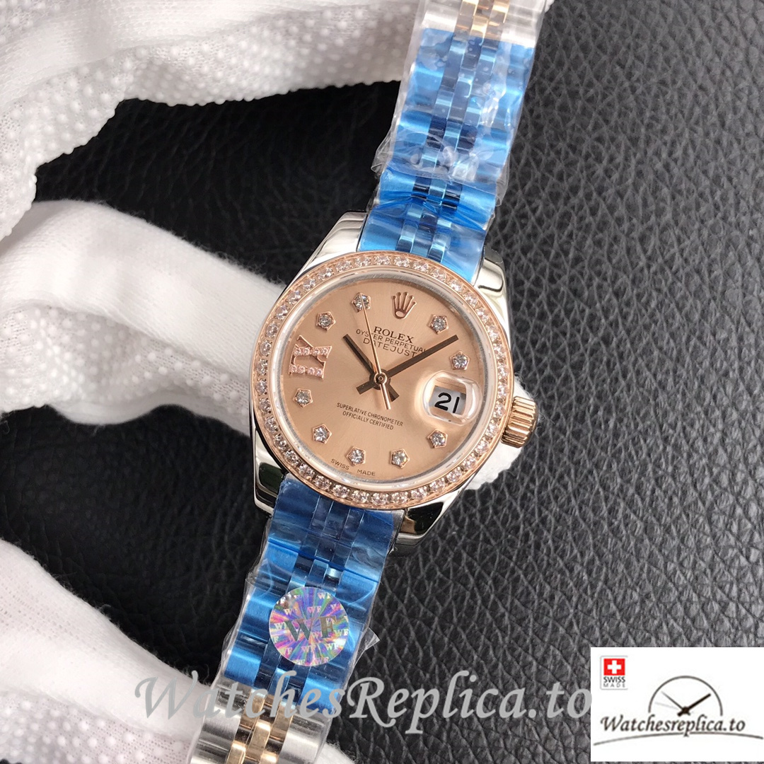 Swiss Rolex Datejust Replica 279174 Stainless steel strap 28MM Pink Dial Diamonds - Replica Watches Shop