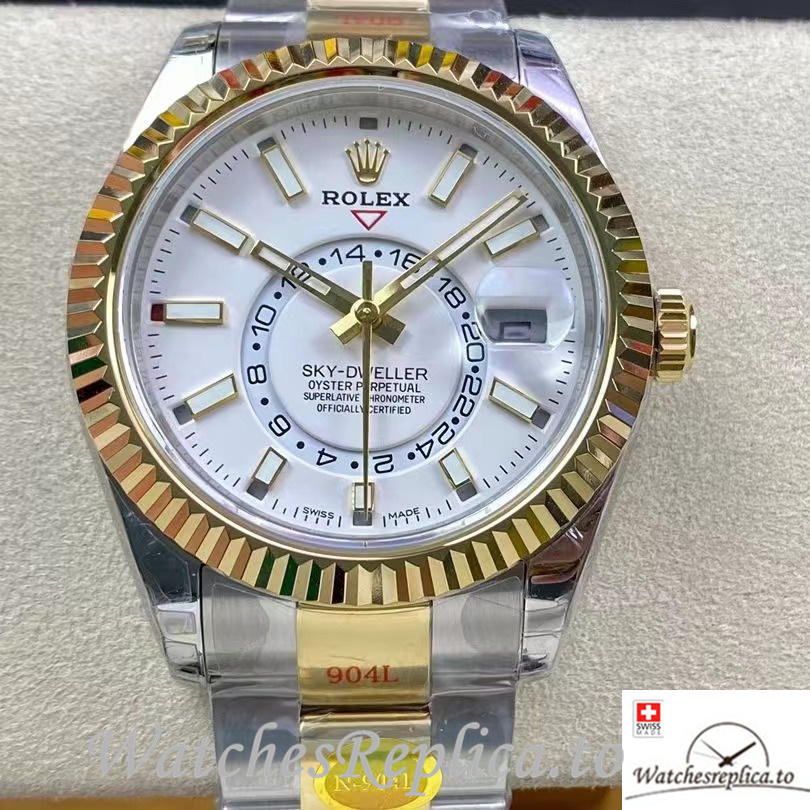 Swiss Rolex Sky Dweller Replica Stainless steel strap 42MM White Dial - WatchesReplica.to