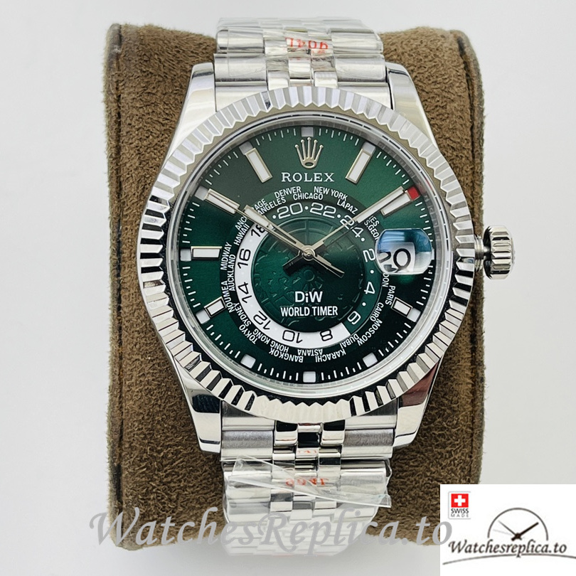 Swiss Rolex Sky Dweller Replica Stainless steel strap 42MM Green Dial - WatchesReplica.to