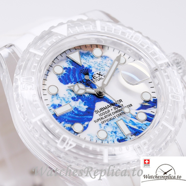 Swiss Rolex Submariner Replica Rubber strap 40MM PHANTOMLAB&ROLEX White and blue Dial - WatchesReplica.to
