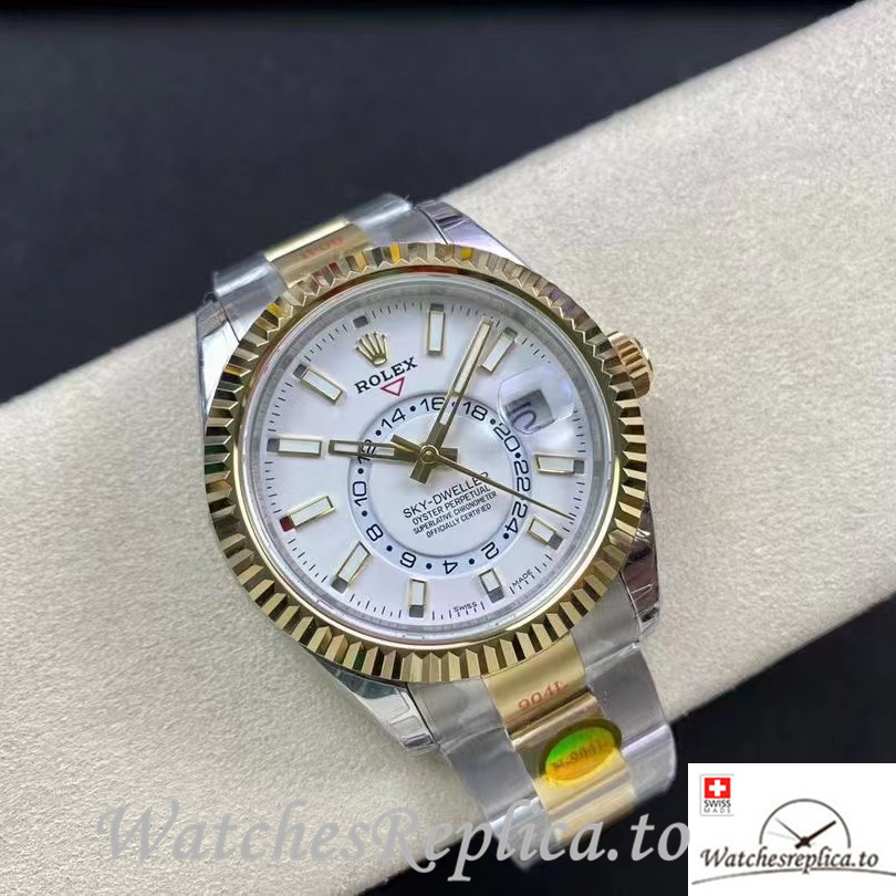 Swiss Rolex Sky Dweller Replica Stainless steel strap 42MM White Dial - WatchesReplica.to