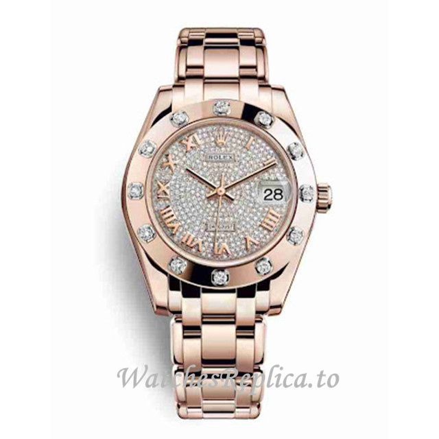 Replica Rolex Pearlmaster m81315-0024 34MM Rose Gold strap Ladies Watch - WatchesReplica.to