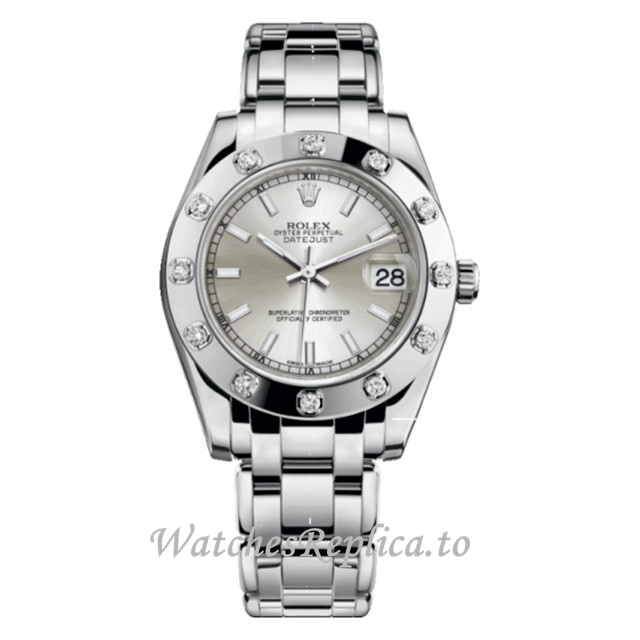 Replica Rolex Pearlmaster m81319-0021 34MM White Gold strap Ladies Watch - WatchesReplica.to