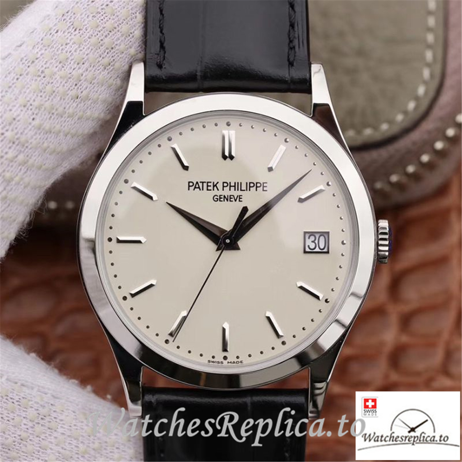 Swiss Patek Philippe Calatrava Replica 5296G-010 Black Strap 39MM×9MM - WatchesReplica.to