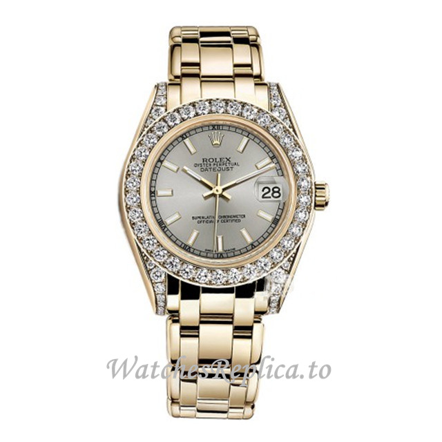 Replica Rolex Pearlmaster m81158-0044 34MM Yellow Gold strap Ladies Watch - WatchesReplica.to