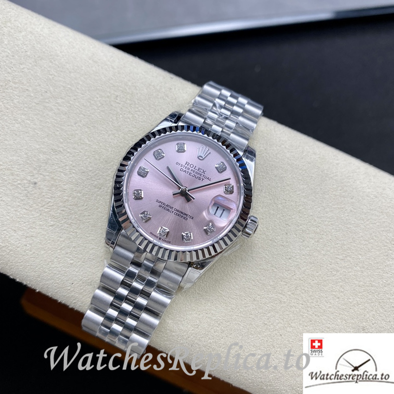 Swiss Rolex Datejust Replica Stainless steel strap 31MM Pink Dial Diamonds Marks - Replica Watches Shop