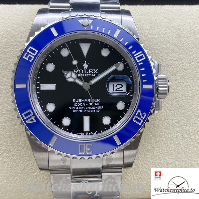 Swiss Rolex Submariner Replica Stainless steel strap 41MM Black Dial Blue Case - WatchesReplica.to