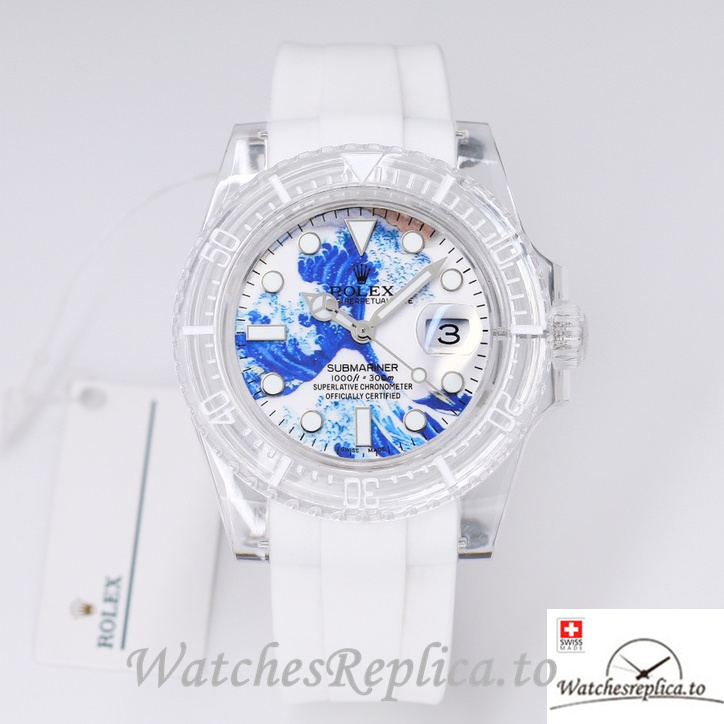 Swiss Rolex Submariner Replica Rubber strap 40MM PHANTOMLAB&ROLEX White and blue Dial - WatchesReplica.to
