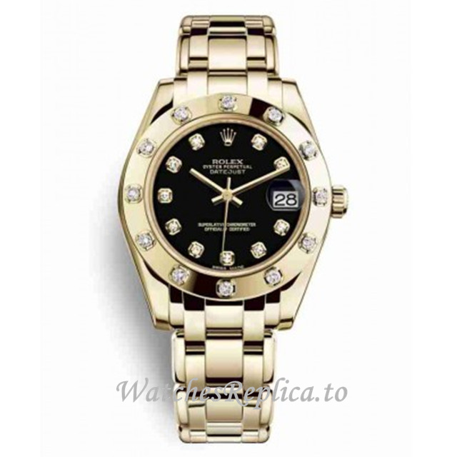 Replica Rolex Pearlmaster m81318-0030 34MM Yellow Gold strap Ladies Watch - WatchesReplica.to