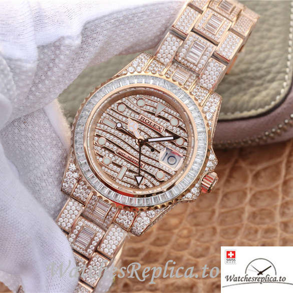 Swiss Rolex GMT-Master Replica 116769TBR-74779B Rose Gold and Diamonds strap 40MM - Replica Watches Shop